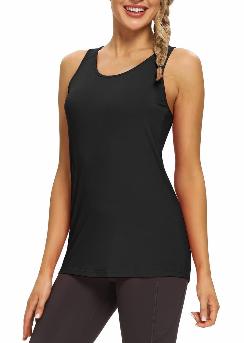 Mippo Athletic Tank Tops Womens Activewear Exercise Running Clothes Extra Long Workout Shirts Yoga Tops for Women Black XL - Image 5